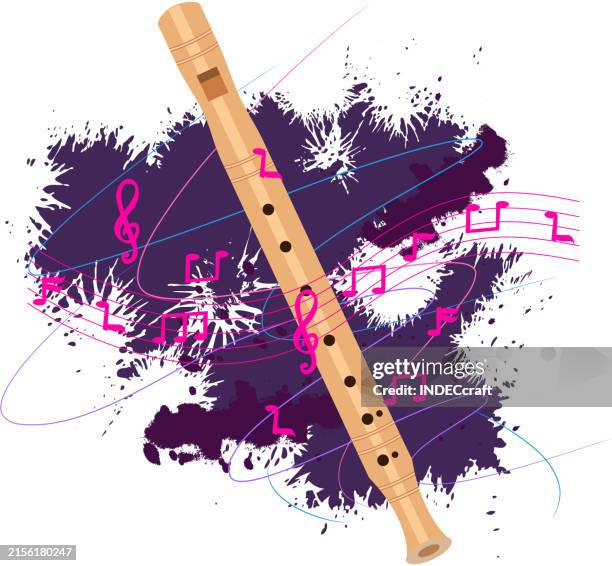 ilustrações de stock, clip art, desenhos animados e ícones de recorder instrument with grunge - flauta