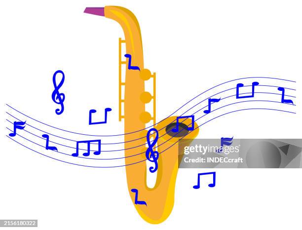 saxophone instrument musical note - saxophone stock illustrations