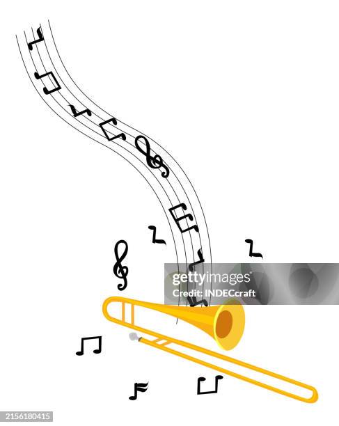 trombone instrument with musical note - symphony stock illustrations