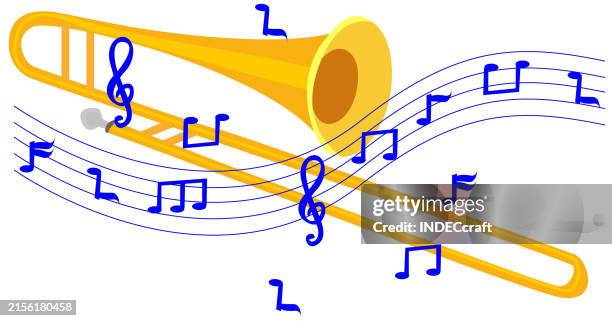 trombone instrument with musical note - symphony stock illustrations