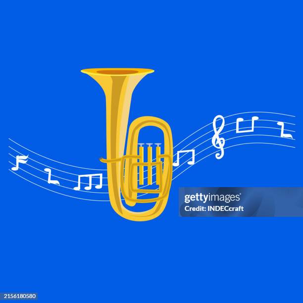 tuba instrument musical note - playing trombone stock illustrations