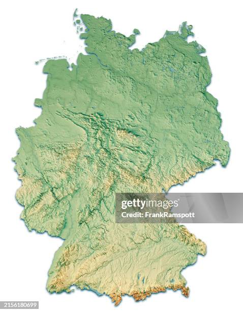 germany 3d render topographic map color isolated - alemanha imagens e fotografias de stock