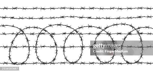 barbed wire vector fence - rope border stock illustrations