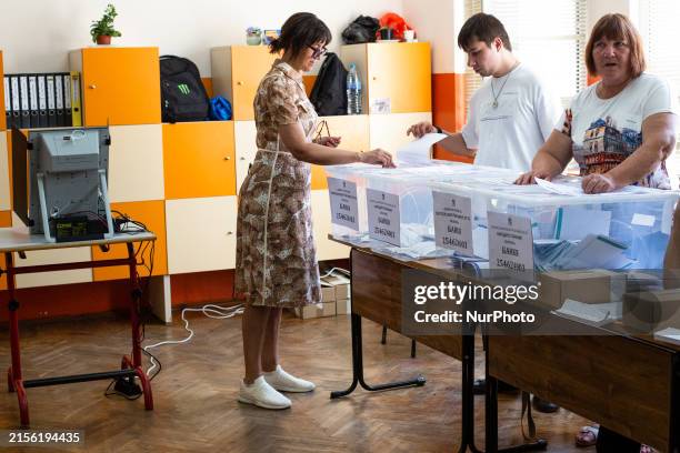 People are voting in a polling station for the National Assembly and the European Parliament in Bankya, Bulgaria, on June 09, 2024.