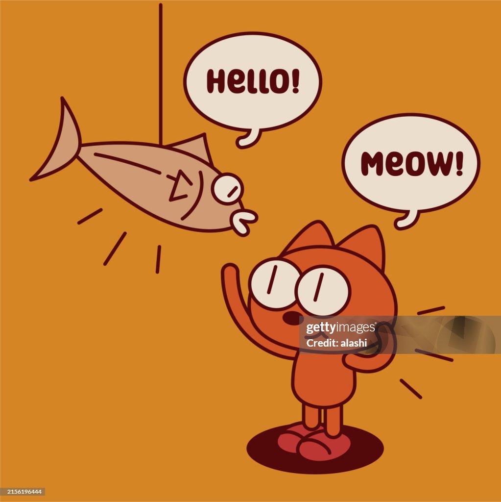 A quirky, cute kitten is tempted by a fish that is the bait