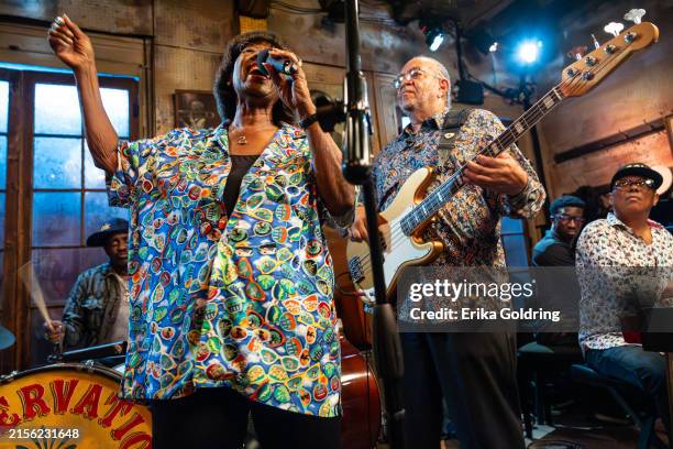 Steve Jordan, Irma Thomas, George Porter Jr, Kyle Roussel and Ivan Neville perform during Midnight Preserves at Preservation Hall on May 03, 2024 in...