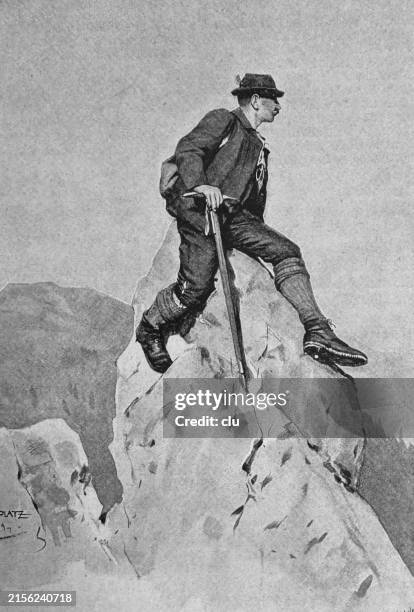 tegernsee, bavaria, man sitting on the plankenstein peak - mountain climbing stock illustrations