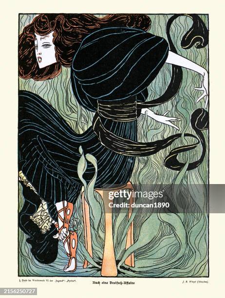 das orakel, pythia, hohepriesterin des apollontempels zu delphi, jugendstil, jugendstil, geschichte 19. jahrhundert, vintage-illustration, nach j.r. witzel - mythologie stock-grafiken, -clipart, -cartoons und -symbole