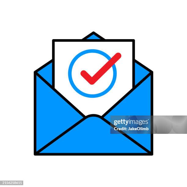 envelope with checkmark line art - voting by mail stock illustrations
