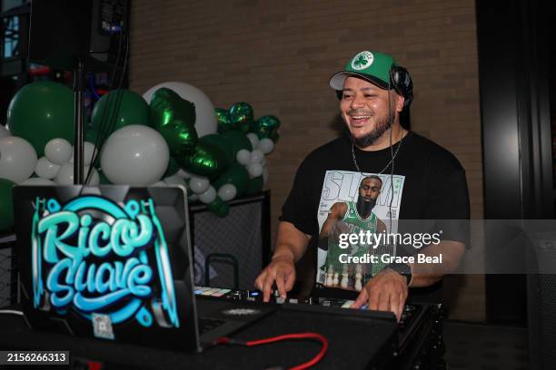 Rico Suave smiles before the game between the Dallas Mavericks and the Boston Celtics during Game 2 of the 2024 NBA Finals on June 9, 2024 at the TD...