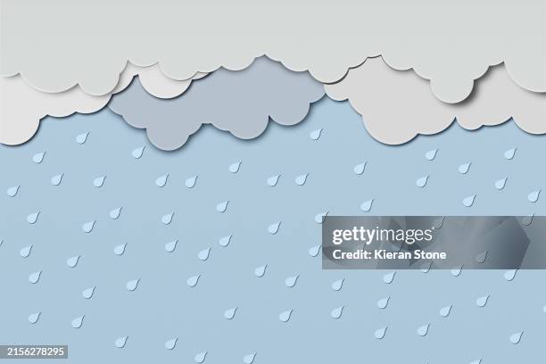 paper cut rain and clouds background - raining paper cartoon stock pictures, royalty-free photos & images