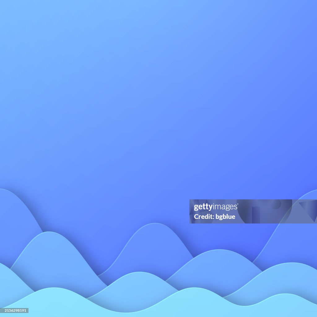 Blue Abstract Wave Shapes Paper Cut Background Trendy 3d Design High ...