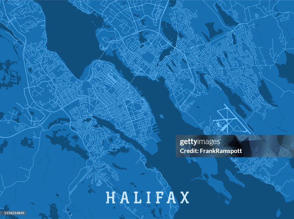 Halifax NS City Vector Road Map Blue Horizontal