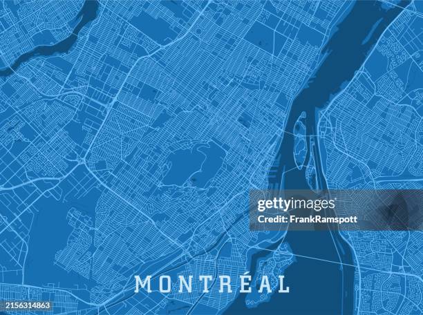 montreal qc city vektor straßenkarte blau horizontal - montréal stock-grafiken, -clipart, -cartoons und -symbole