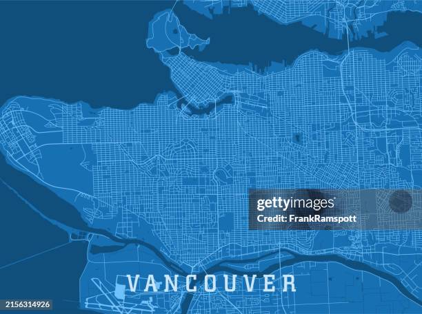 vancouver bc city vector road map blue horizontal - city map stock illustrations