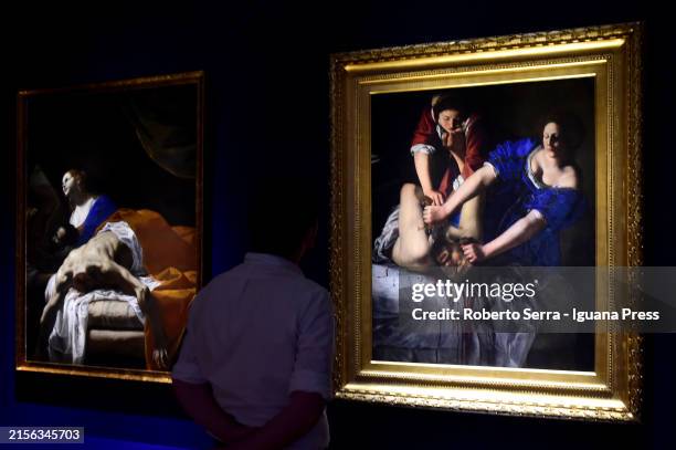 Italian Renaissence artist Artemisia Gentileschi "Judith and Holofernes" masterpiece from Capodimonte Naples Museum part of the exhibition...