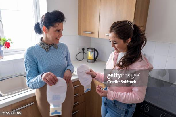 looking at the stoma bags - hospital equipment top view stock pictures, royalty-free photos & images