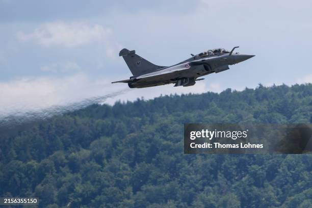 Dassault Rafale C combat airplane flies over Ramstein Air Base during a day of fighter plane exercises on June 06, 2024 in Ramstein-Miesenbach,...