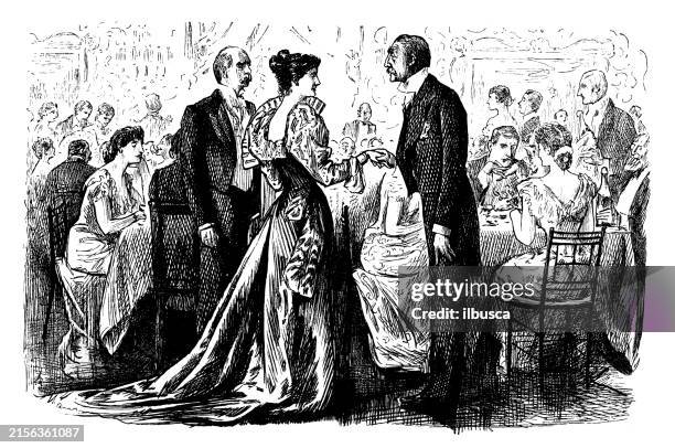 british satire caricature comic cartoon illustration - restaurant dining table stock illustrations