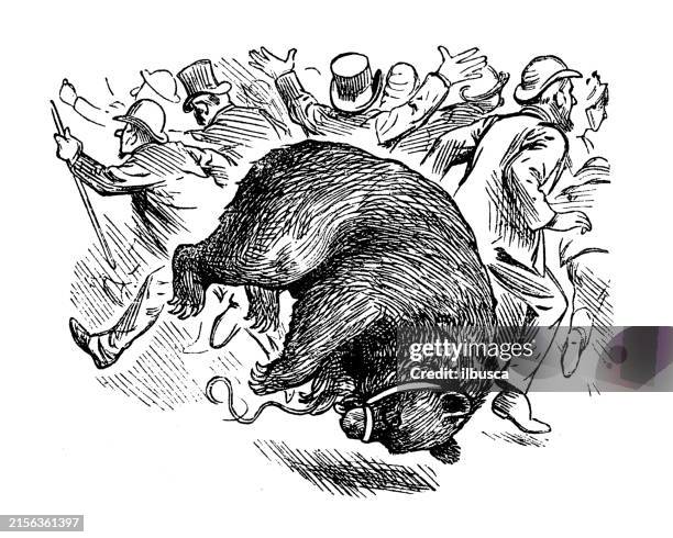 british satire caricature comic cartoon illustration - bear running stock illustrations