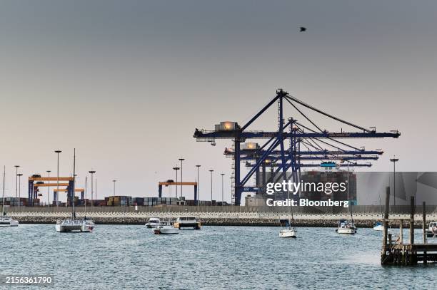 Cranes at the Port of Walvis Bay, operated by the Namibian Ports Authority, in Walvis Bay, Namibia, on Thursday, May 2, 2024. Cleanergy Solutions, a...