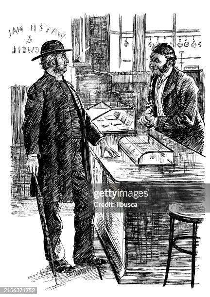 british satire caricature comic cartoon illustration - store window stock illustrations