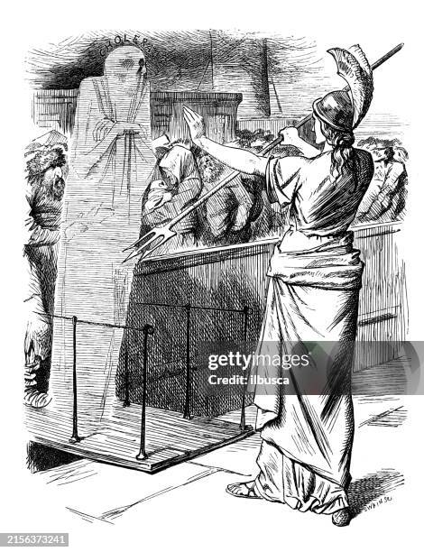 british satire caricature comic cartoon illustration - man hell stock illustrations