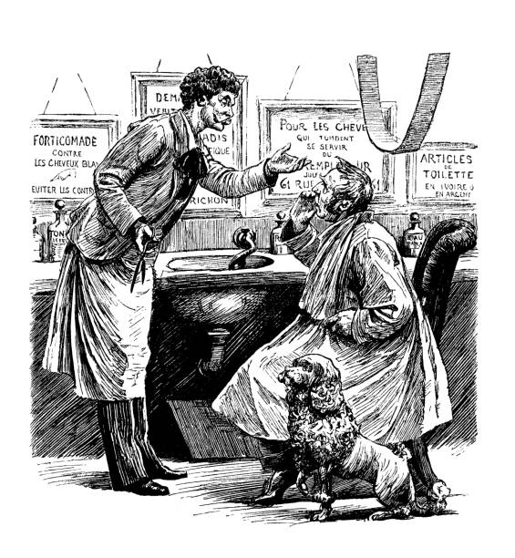 ilustraciones, imágenes clip art, dibujos animados e iconos de stock de british satire caricature comic cartoon illustration - barberia antigua