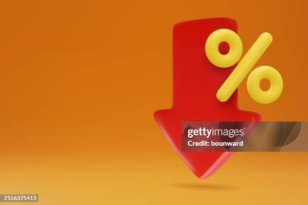 roter pfeil mit prozentsymbol. vektor - niedrig stock-grafiken, -clipart, -cartoons und -symbole