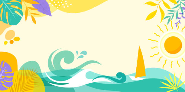 abstract simple background with natural line arts - summer theme - - beach stock illustrations