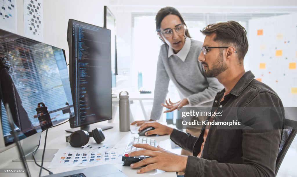 Latin Coder Hispanic Latin American Couple Software Engineer Developer Use Computer ...