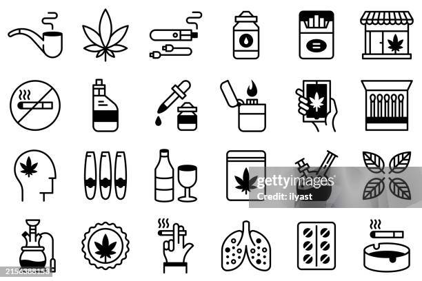 line icons with editable stroke for cigar & smoking - electronic cigarette stock illustrations
