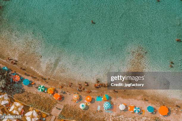 retro look aerial beach - greek style stock pictures, royalty-free photos & images