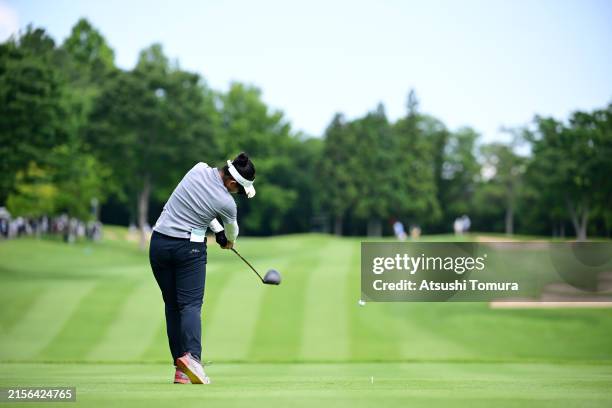 Amateur Tien-In Uang of Chinese Taipei hits her tee shot on the 13th hole during the second round of Ai Miyazato Suntory Ladies Open Golf Tournament...