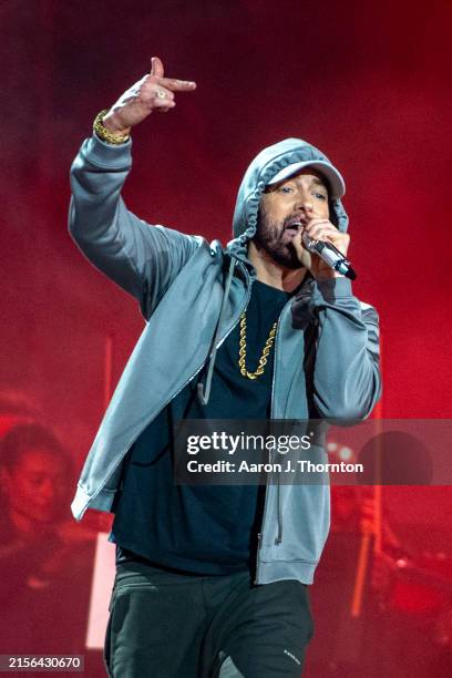 Eminem performs onstage at Live from Detroit: The Concert at Michigan Central" at Michigan Central Station on June 06, 2024 in Detroit, Michigan.