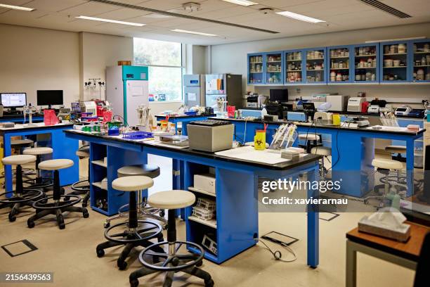 modern empty science laboratory with equipment - abandoned school stock pictures, royalty-free photos & images