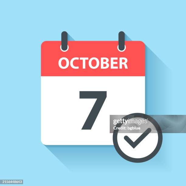 october 7 - daily calendar icon in flat design style - save the date vector text stock illustrations