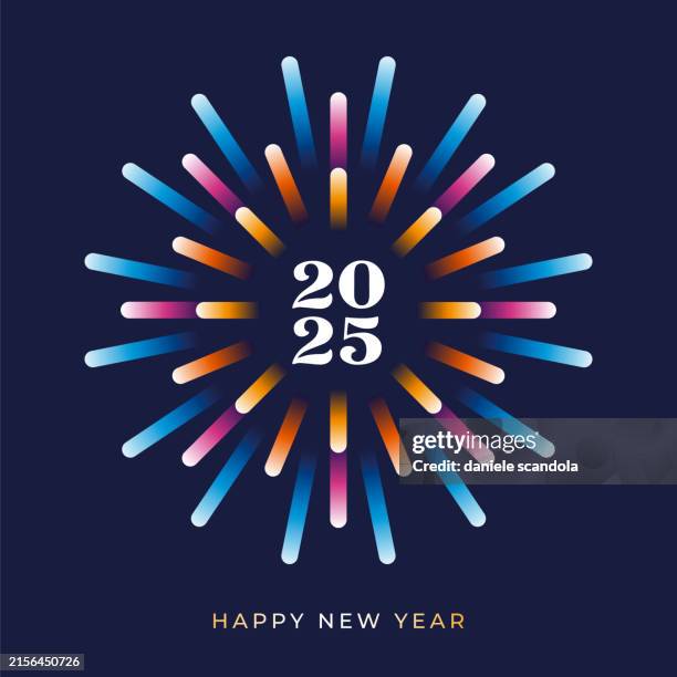 illustrations, cliparts, dessins animés et icônes de 2025 - bonne année avec feux d’artifice. - voeux