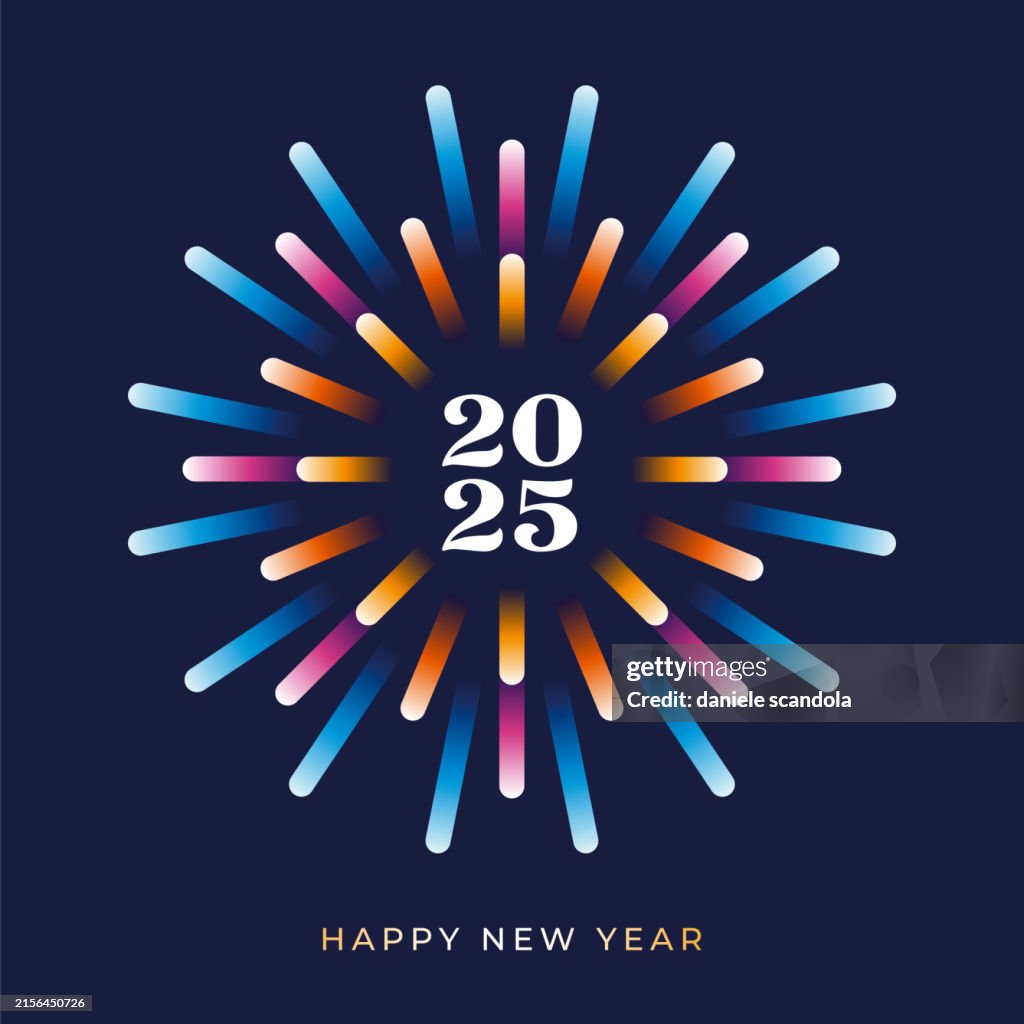 2025 Happy New Year Background With Fireworks HighRes Vector Graphic