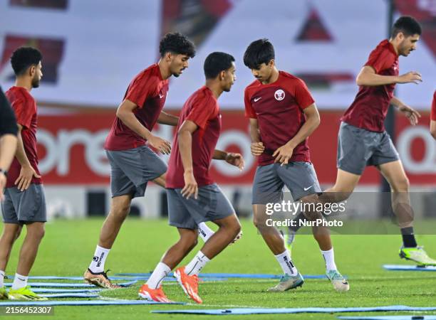Players of the Qatar National team are training at Jassim Bin Hamad Stadium in Doha, Qatar, on June 10 on the eve of their Qualification Round for...