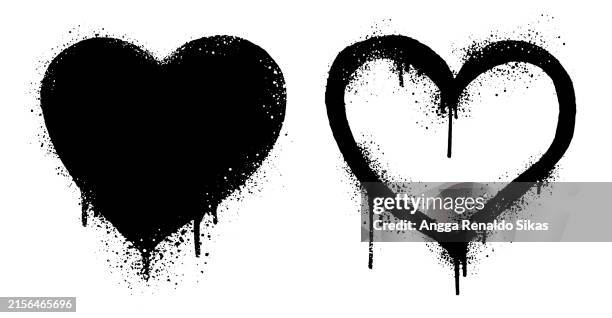 bildbanksillustrationer, clip art samt tecknat material och ikoner med heart love sign outline and fill in graffiti spraypaint isolated on white - graffiti