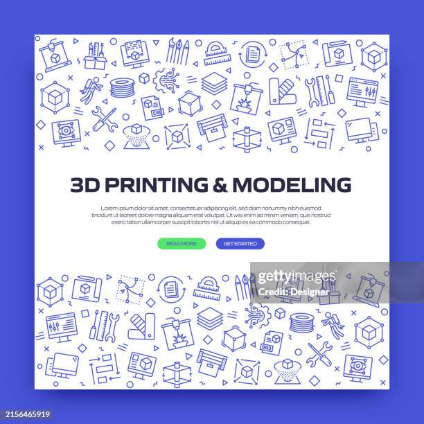 3d printing and modeling related banner design for web page, headline, brochure, annual report and book cover - making a collage stock illustrations