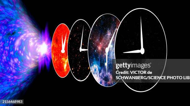 ilustraciones, imágenes clip art, dibujos animados e iconos de stock de stages of the universe, conceptual illustration - big bang