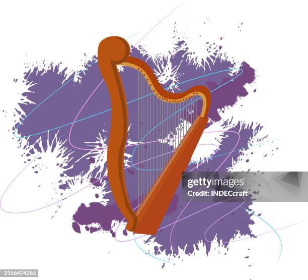 harp instrument with grunge - string orchestra stock illustrations