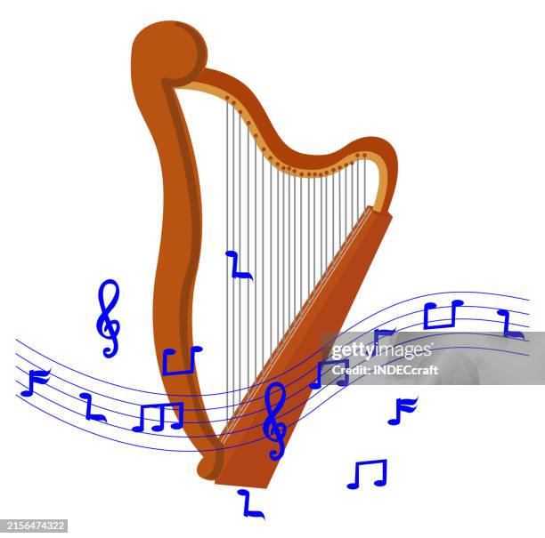 harp instrument with musical note - symphony stock illustrations