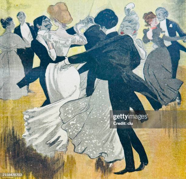 elegant couples dancing - couple dancing stock illustrations