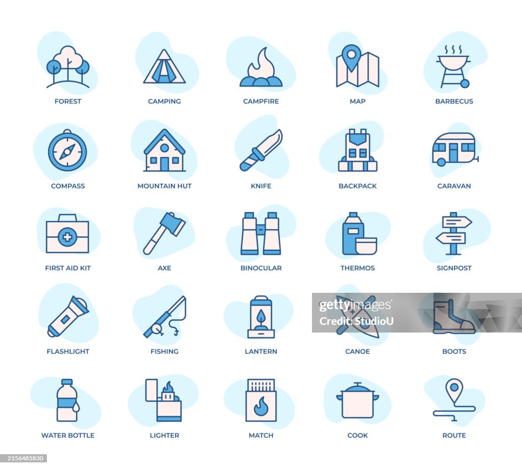 Camping Icons Set - Vector Illustration of Outdoor Adventure Essentials