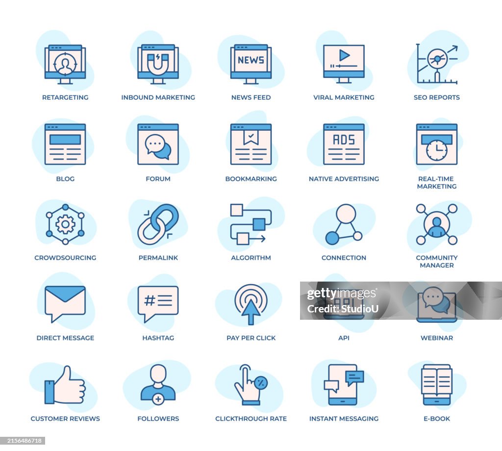 Digital Marketing Icons Set - Vector Illustration of Online Marketing and Social Media Tools