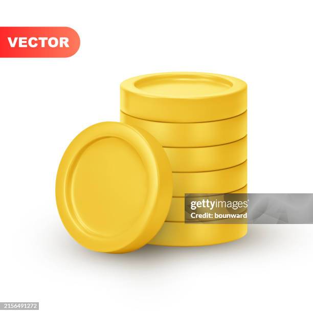 3d realistic golden coins stack. vector - coin stock illustrations