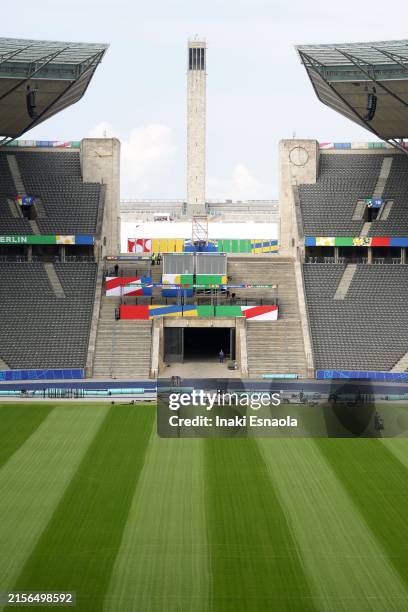 General view of the Olympic Stadium's court ahead of UEFA EURO 2024 Germany at Olympiastadion on June 07, 2024 in Berlin, Germany.